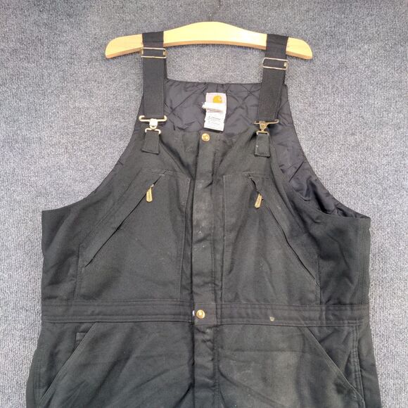Carhartt Men's Bib Overalls 40x30 Black Square Neck Buckle Cargo Pocket - Picture 3 of 12